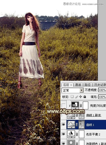 ps给外景欧美人像添加夕阳美景效果