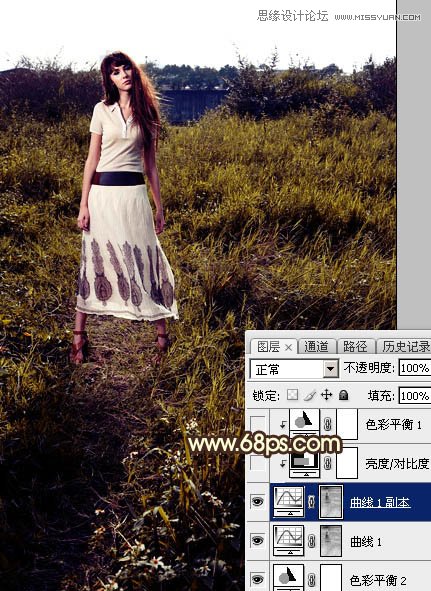 ps给外景欧美人像添加夕阳美景效果