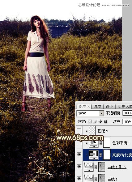 ps给外景欧美人像添加夕阳美景效果