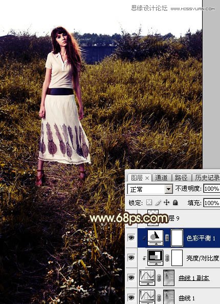 ps给外景欧美人像添加夕阳美景效果