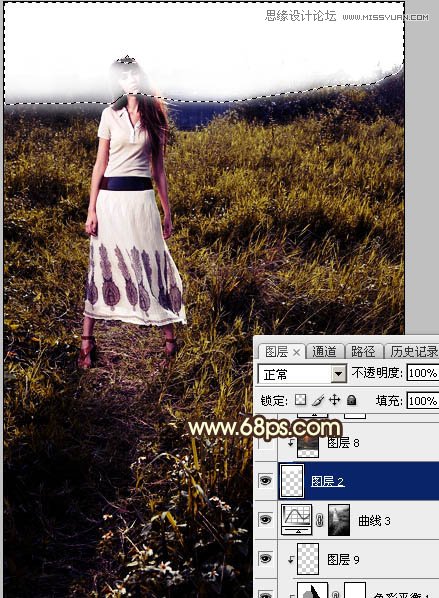 ps给外景欧美人像添加夕阳美景效果