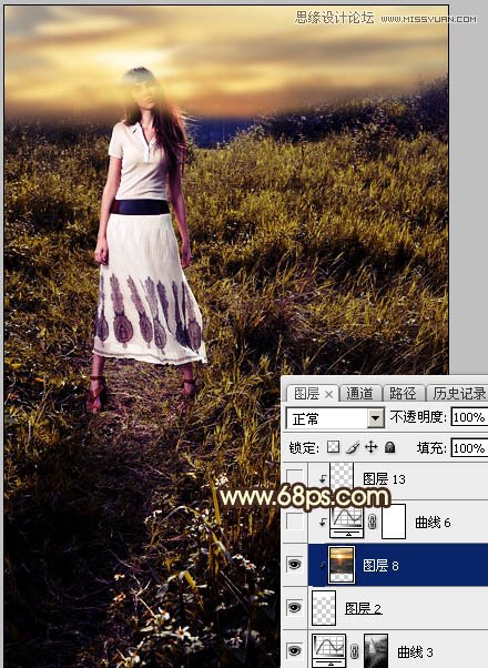 ps给外景欧美人像添加夕阳美景效果