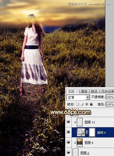 ps给外景欧美人像添加夕阳美景效果