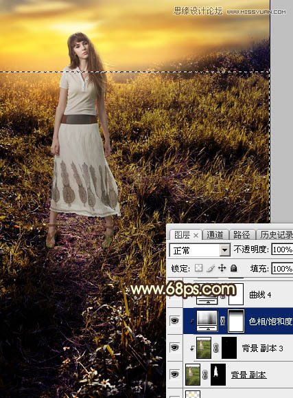 ps给外景欧美人像添加夕阳美景效果