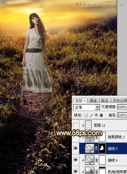 ps给外景欧美人像添加夕阳美景效果