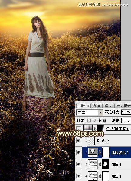 ps给外景欧美人像添加夕阳美景效果