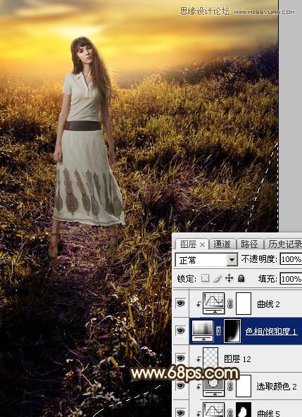 ps给外景欧美人像添加夕阳美景效果