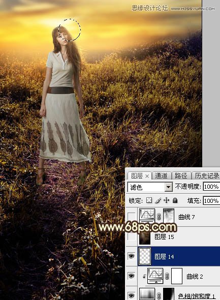 ps给外景欧美人像添加夕阳美景效果