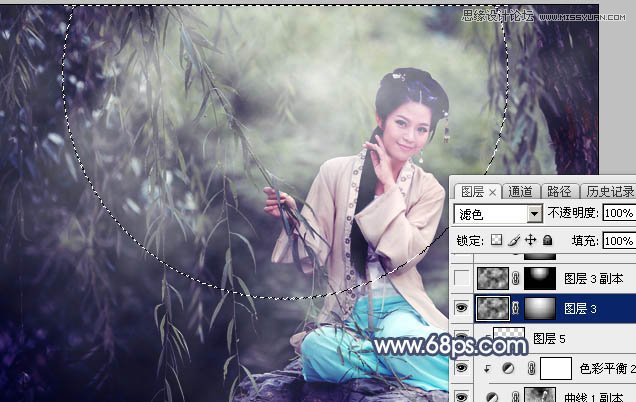 PS调出中国风美白外景艺术蓝色调