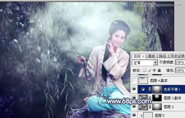 PS调出中国风美白外景艺术蓝色调