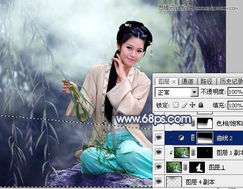 PS调出中国风美白外景艺术蓝色调