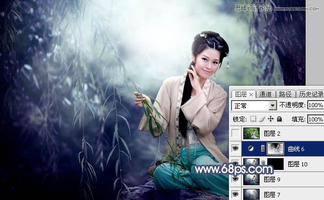 PS调出中国风美白外景艺术蓝色调