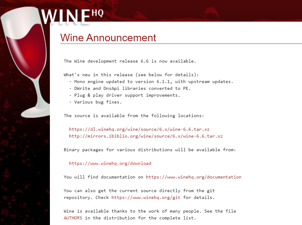 Wine 6.6 版本发布：Mono 引擎更新，改进即插即用驱动支持