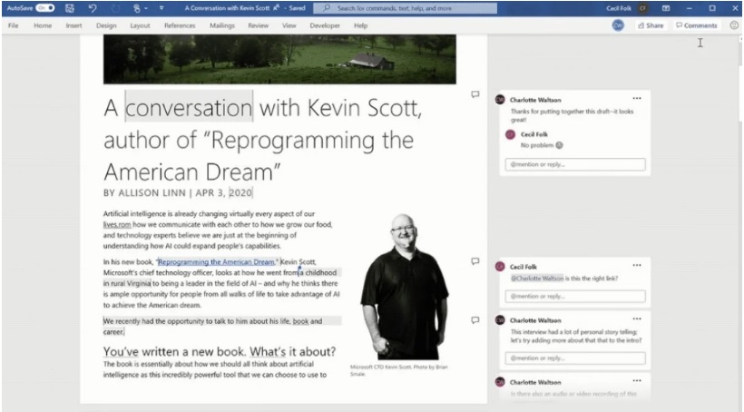 微软 Word 大范围部署全新 “现代评论或回复”