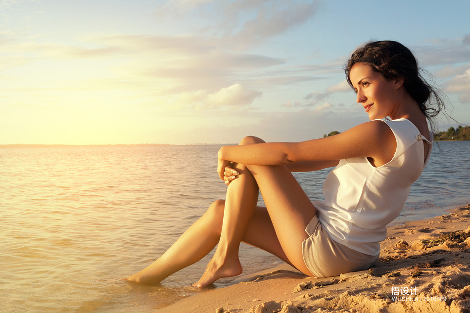 用PS给海边美女添加暖色逆光效果