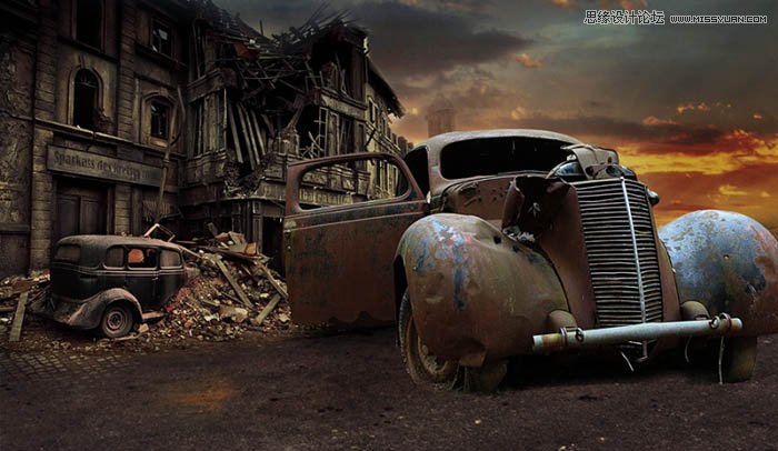 PS合成颓废风格的战争片场景