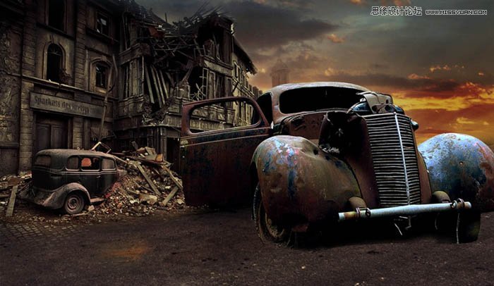 PS合成颓废风格的战争片场景