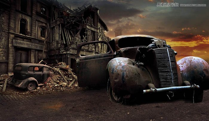 PS合成颓废风格的战争片场景