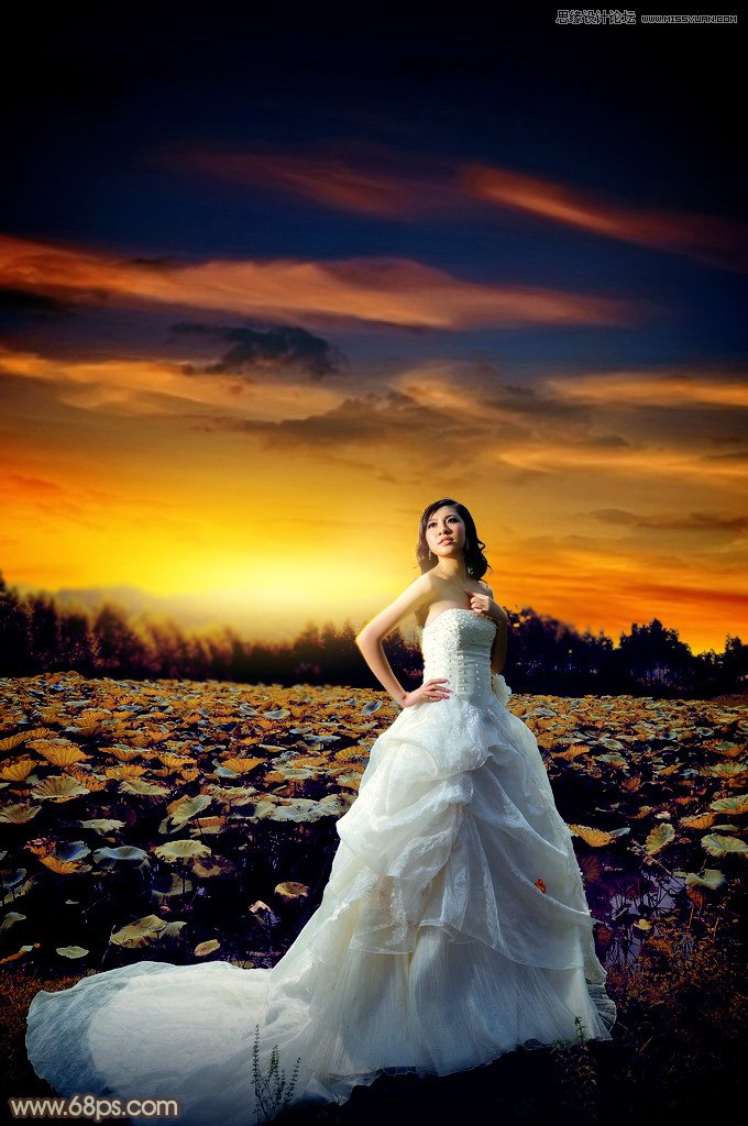 用PS给外景婚片添加夕阳艺术效果