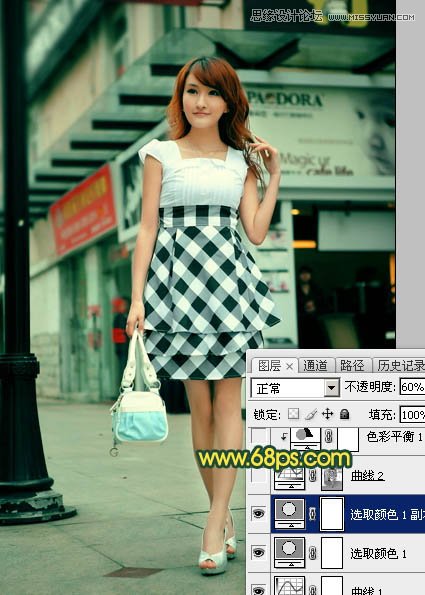 PS给街道美女添加复古逆光效果