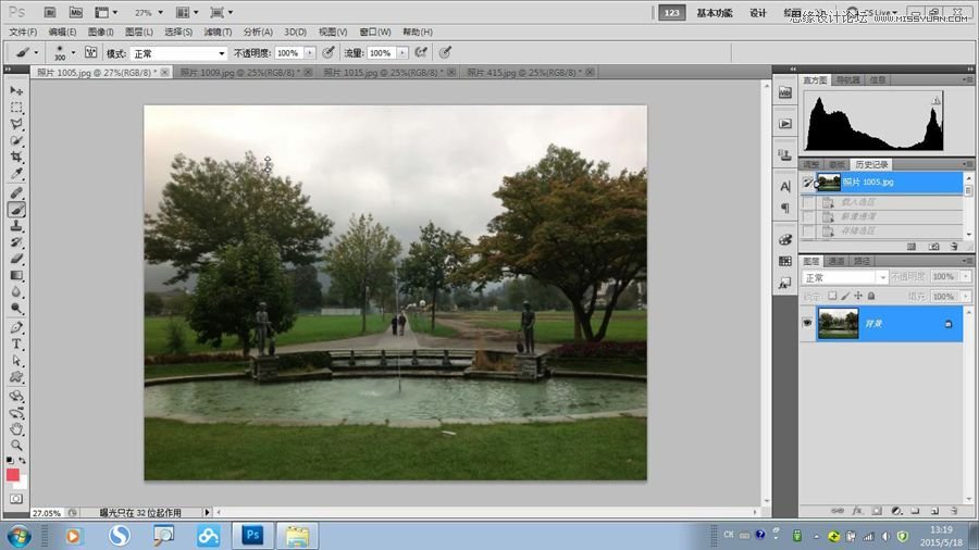 PS给公园照片添加逼真的云彩效果