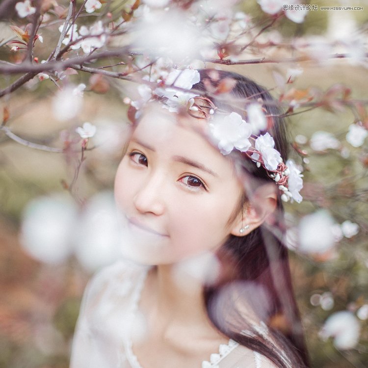 PS调出桃花下的人像甜美通透肤色