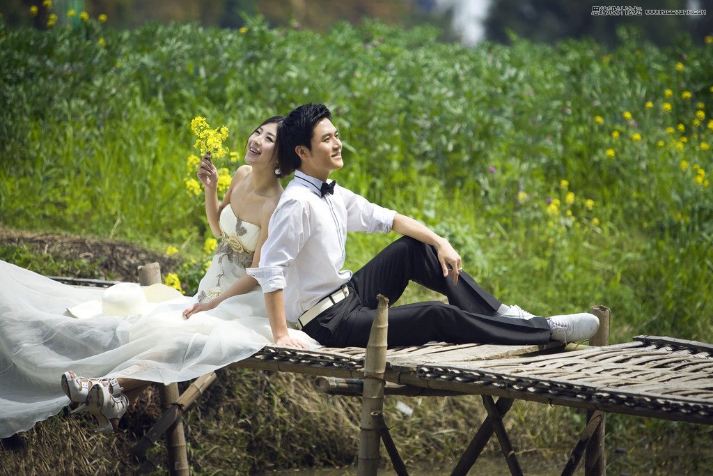 PS调出河边婚纱照梦幻蓝色调