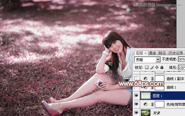 PS调出草地女孩唯美的粉色效果