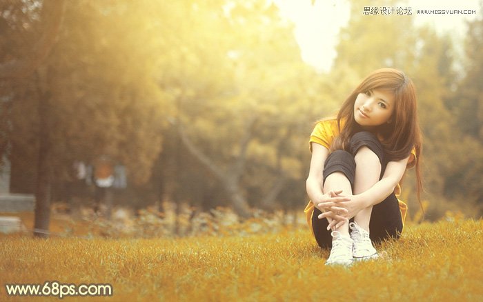 PS调出草地美女秋季金黄色调