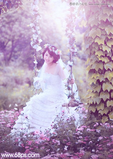 PS调出美女婚纱照片唯美紫色效果