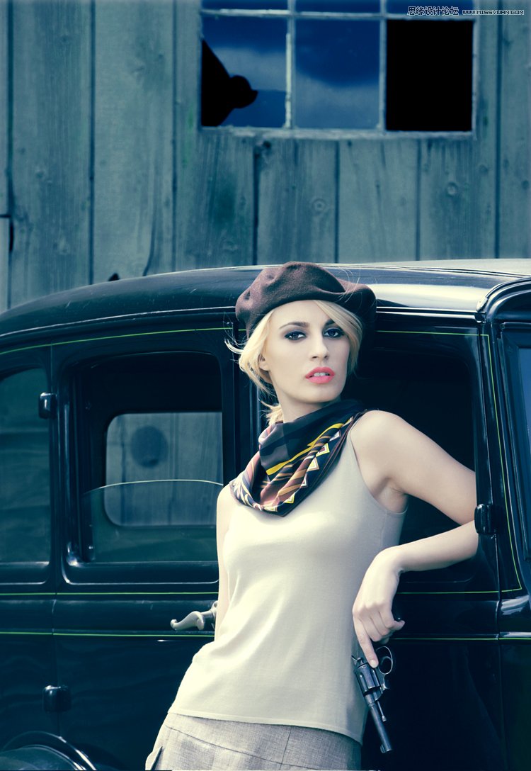 PS调出欧美人像质感青色效果