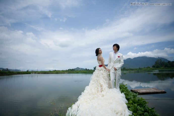 PS调出湖边婚片照片唯美清新效果