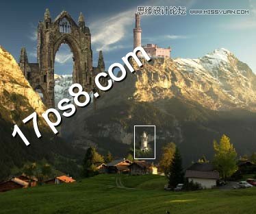 PS合成山顶上巍峨城堡教程