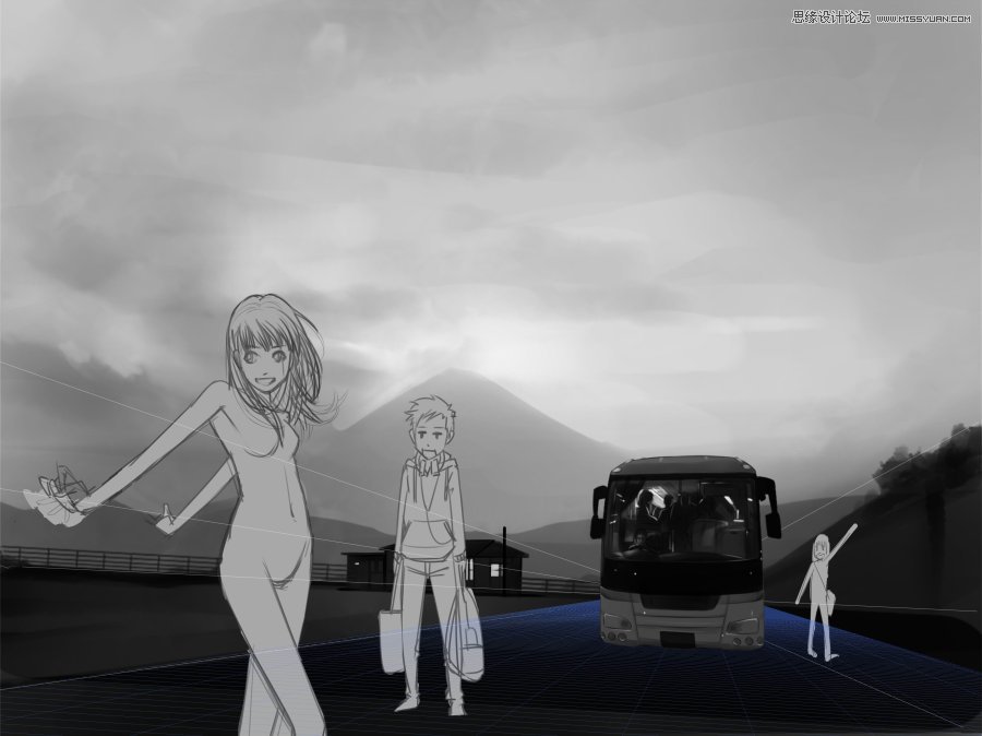 PS绘制富士山下的甜美可爱女孩