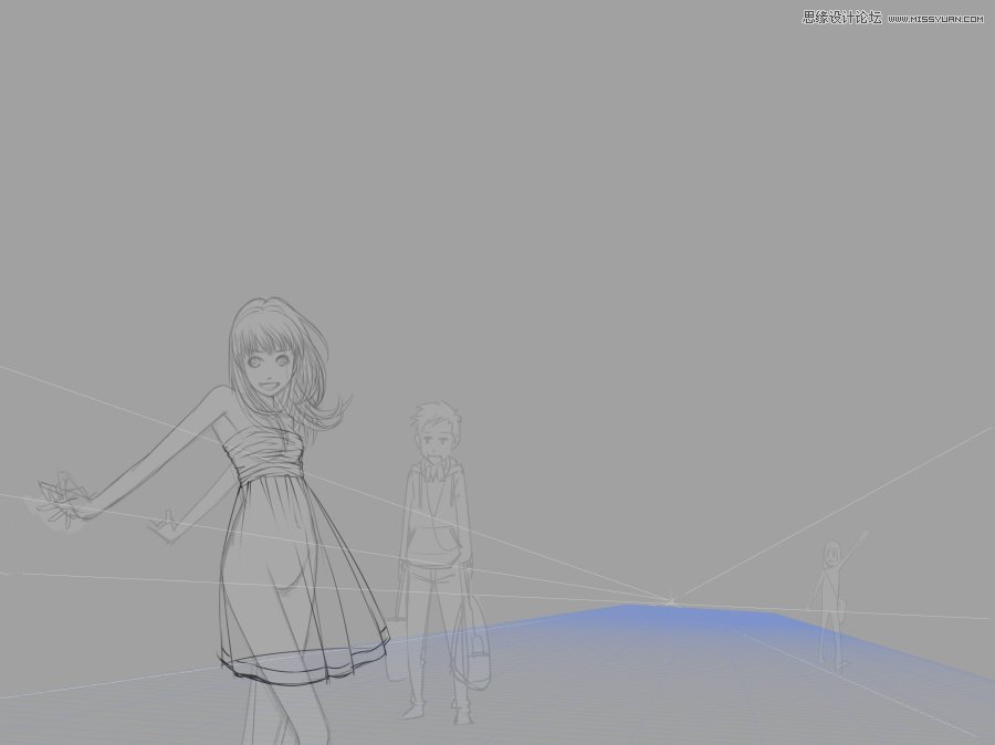 PS绘制富士山下的甜美可爱女孩