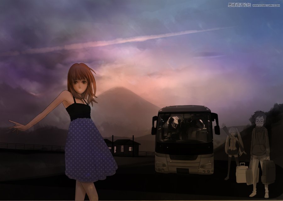 PS绘制富士山下的甜美可爱女孩