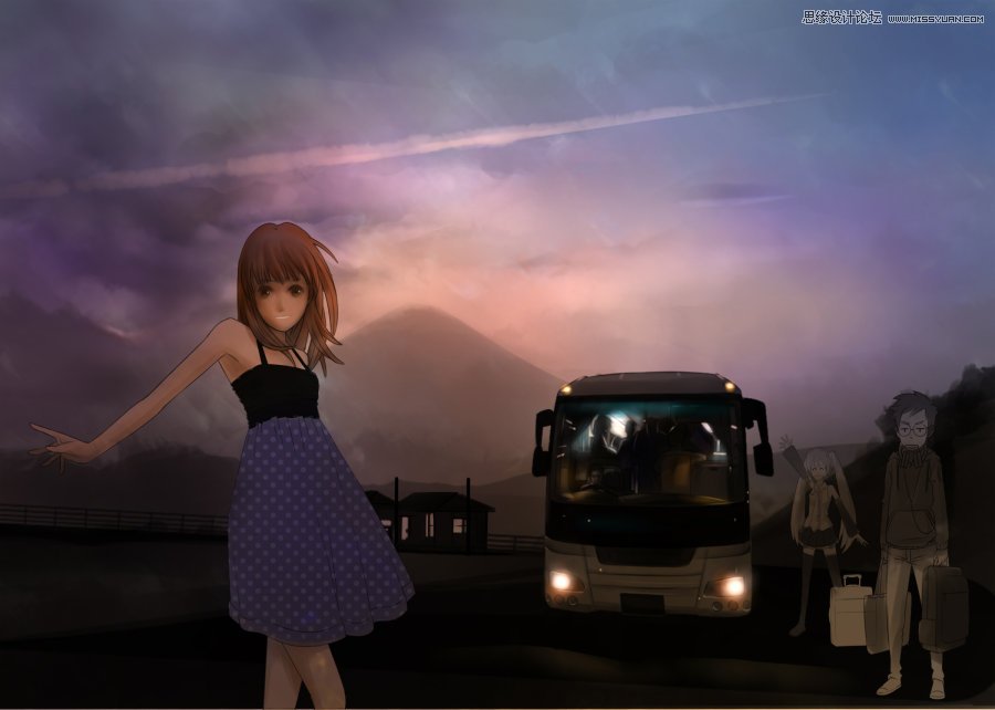 PS绘制富士山下的甜美可爱女孩