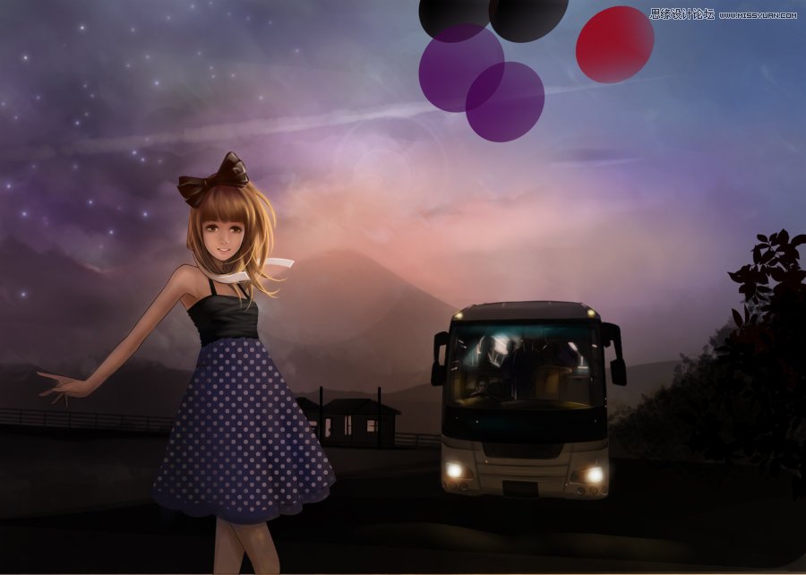 PS绘制富士山下的甜美可爱女孩