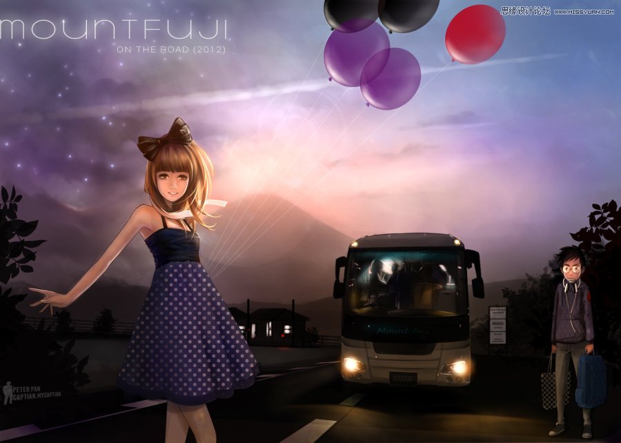 PS绘制富士山下的甜美可爱女孩