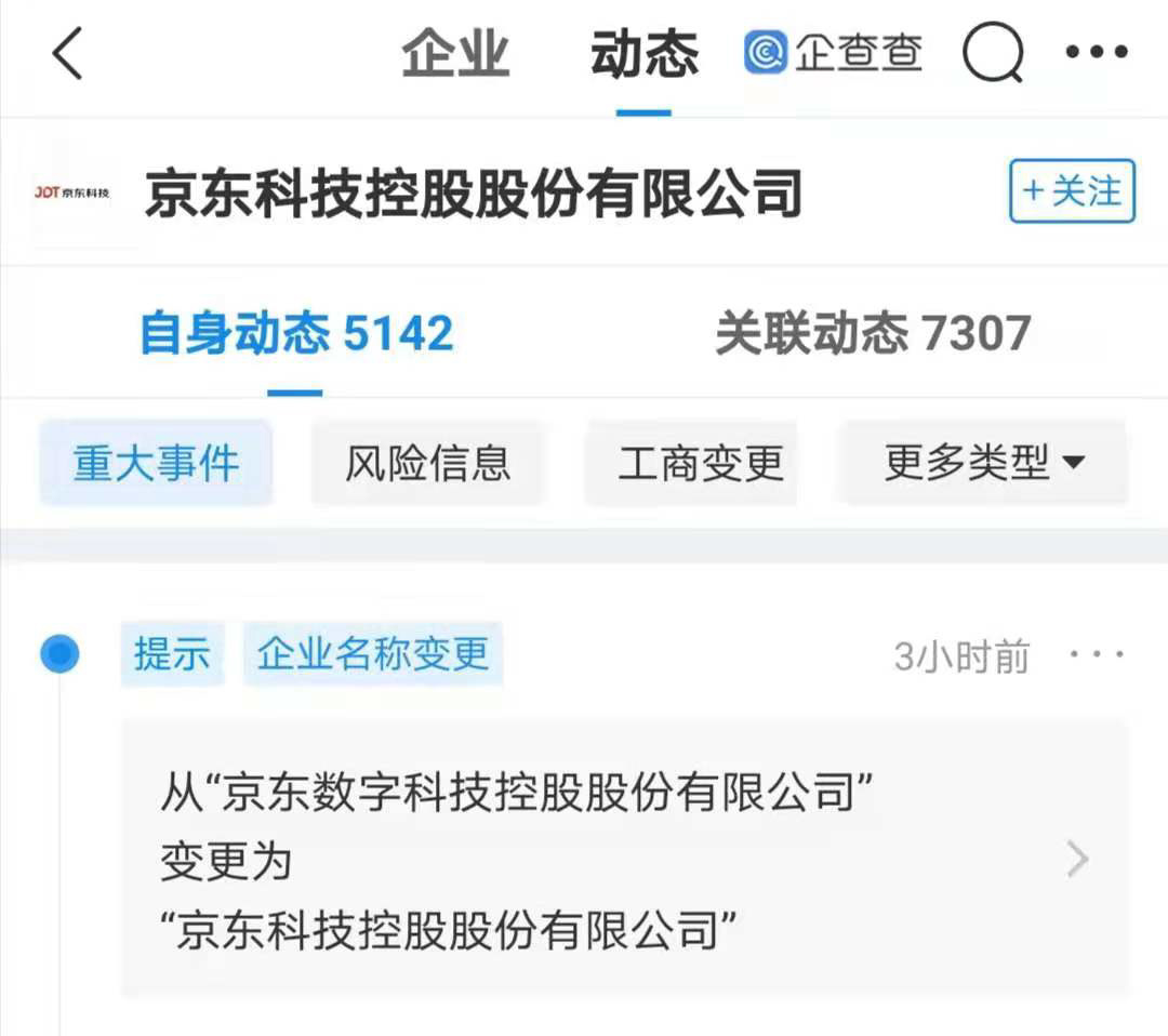京东科技经营主体更名,变为“京东科技控股股份有限公司”