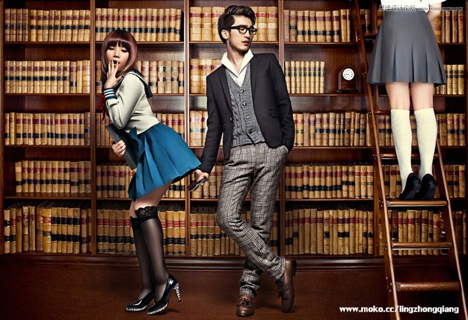 PS调出图书馆偷拍主题质感大片色调