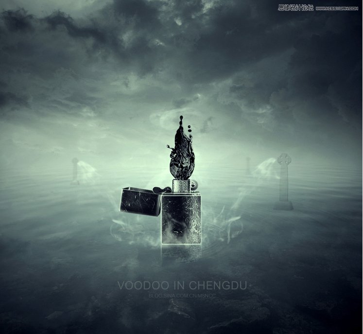 PS合成冷色系效果的打火机场景