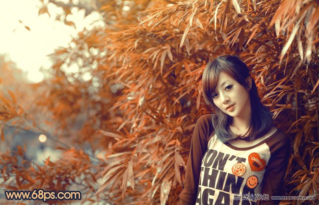 PS调出外景美女甜美的黄色调