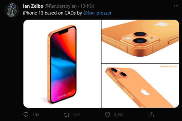 苹果 iPhone 13 新渲染出炉：新配色、小刘海、后置镜头对角排列