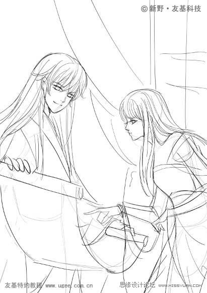 PS鼠绘精细的黑白古典人物插画