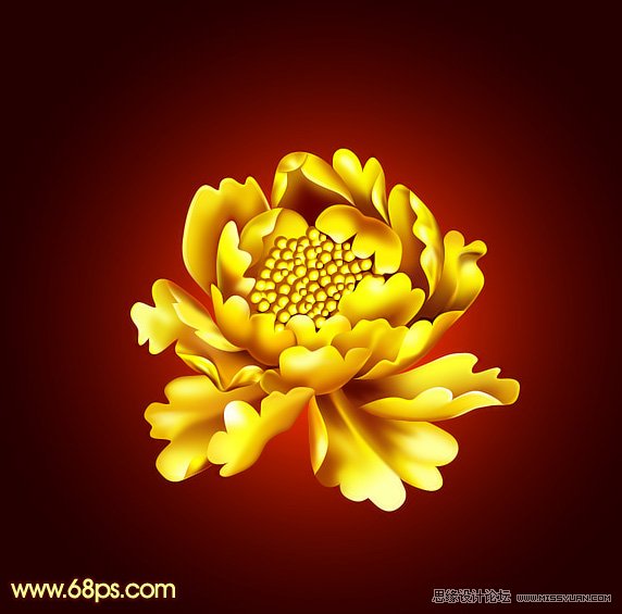 PS绘制金色华丽的富贵牡丹