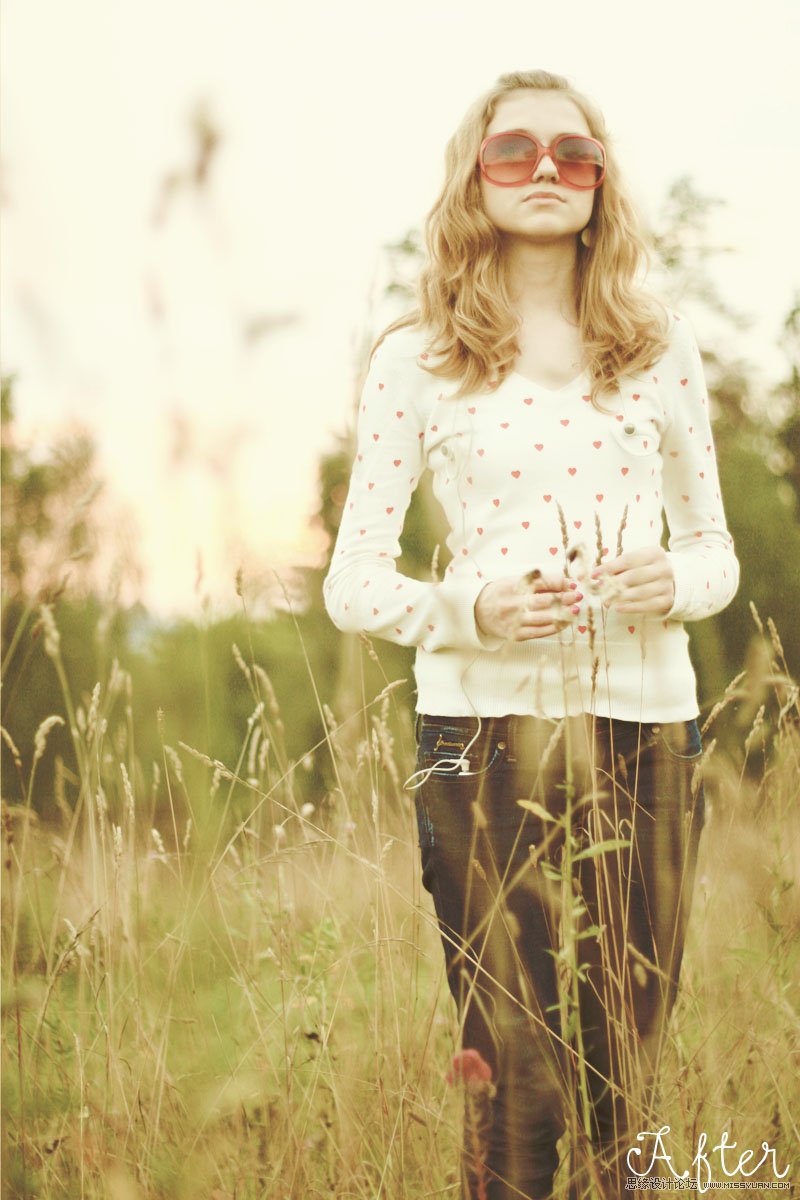 PS调出外景美女怀旧的黄色调