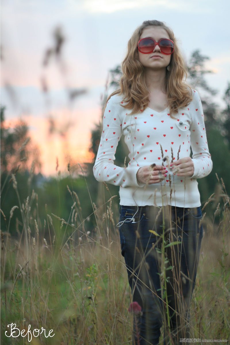 PS调出外景美女怀旧的黄色调