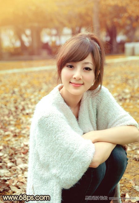 PS调出公园美女柔美黄色调