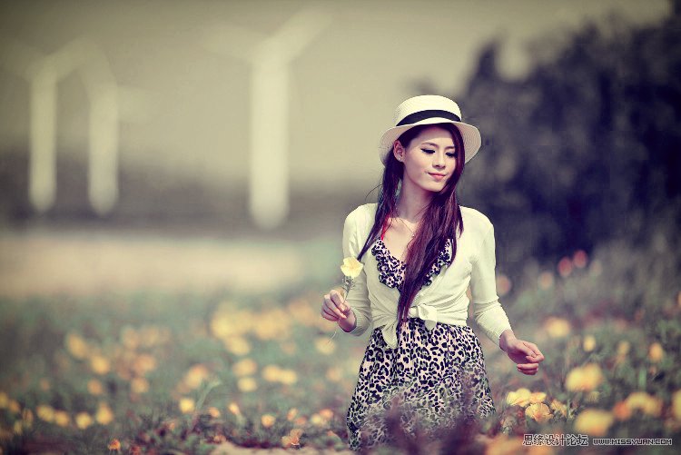 PS调出外景女孩甜美的冷色调